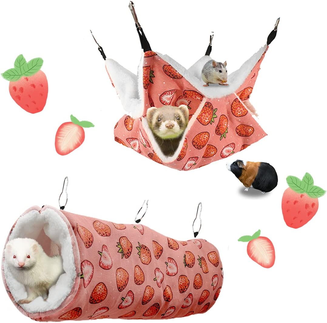 LYART small pet hammock front view with pink strawberry pattern