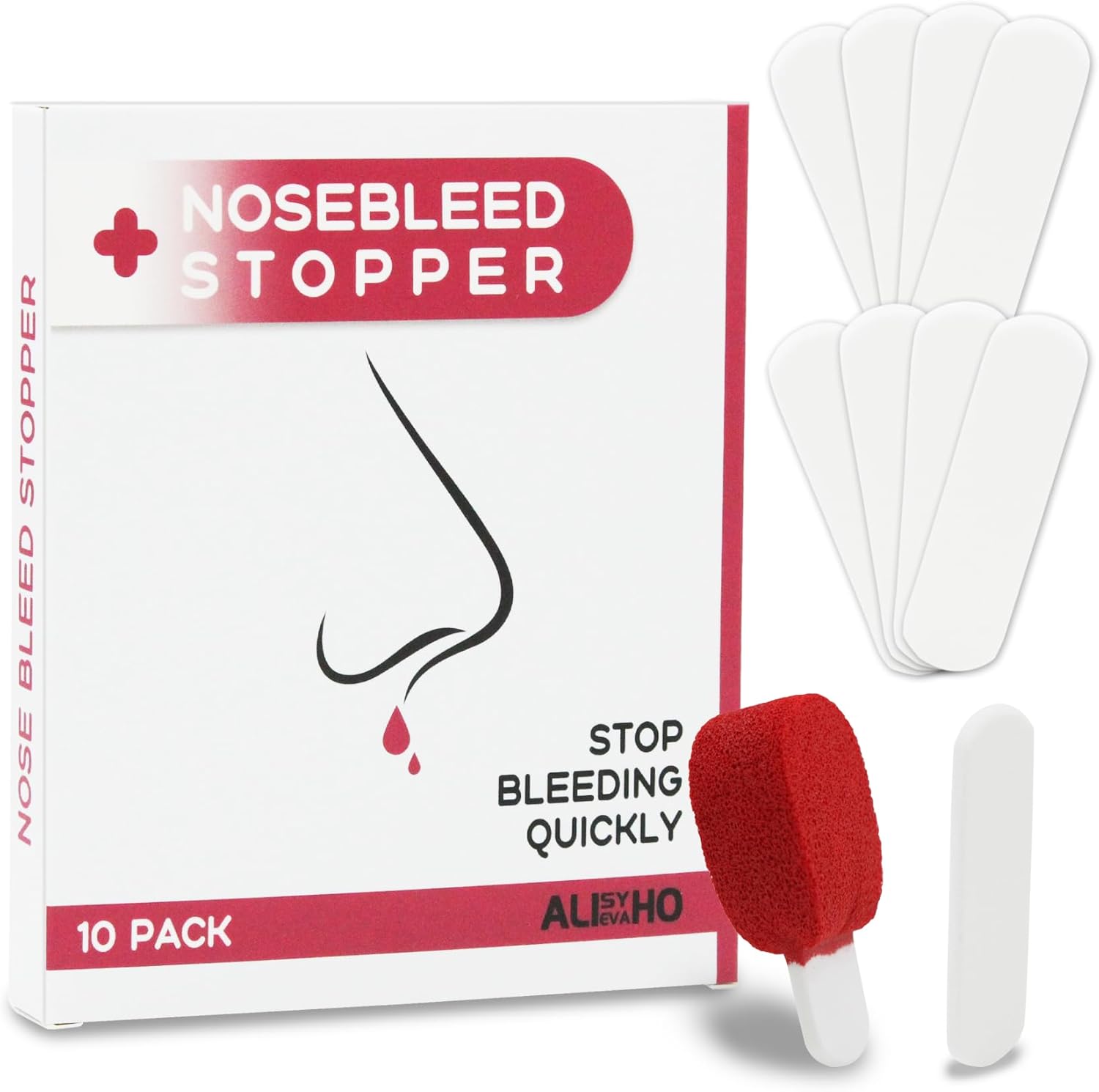 Alisyevaho Nosebleed Stopper Plugs 10 Pack front view for first aid.