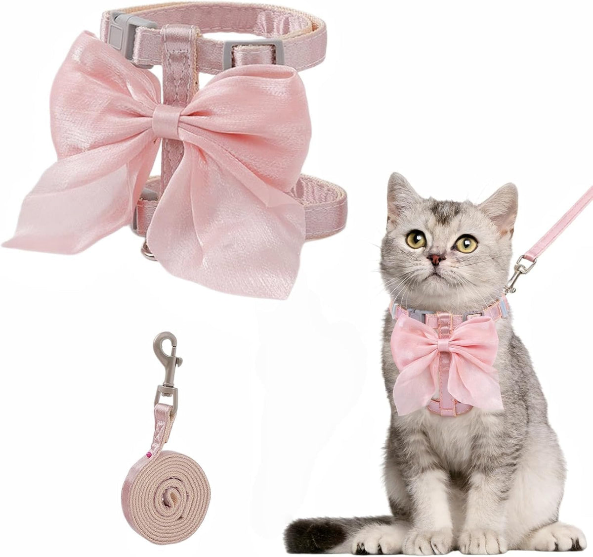 Pink Leash and Bow H-Shaped Design Harness for Small Cats Dogs, Proof Soft Adjustable Vest Easy Control Breathable Harnesses for Small Cats Dogs (M 8-15LBS) - Image 11