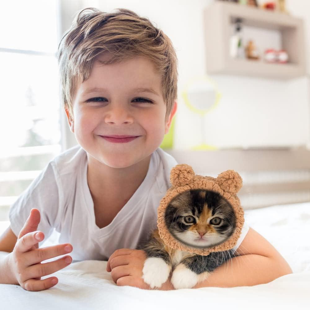 Joicee plush bear costume hat for cats highlighting adjustable chin strap