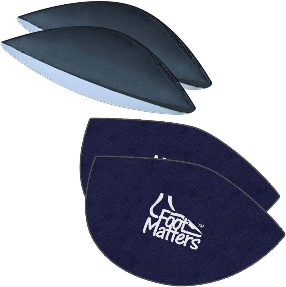 FootMatters Arch Support Cushions front view showing blue foam orthotic wedges for plantar fasciitis.