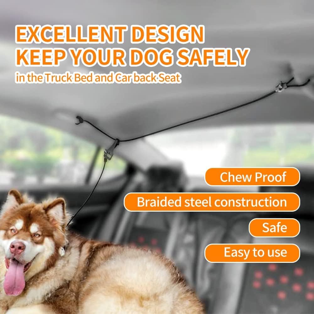 Dog Seatbelt, Car Harness with Coated Wire Rope, Happy Ride Dog Zipline, Safety Restraint No-Chew Tether Cable (Stainless Steel, 5 FT) - Image 4