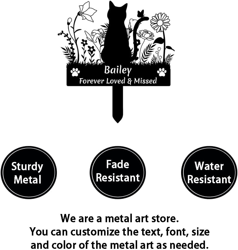 Size comparison view of black metal pet memorial stake