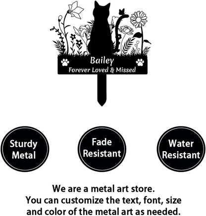 Size comparison view of black metal pet memorial stake