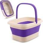 Fivona collapsible foot soak basin front view in purple and beige
