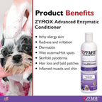 Zymox pet leave in conditioner packaging displaying patented LP3 enzyme system details.