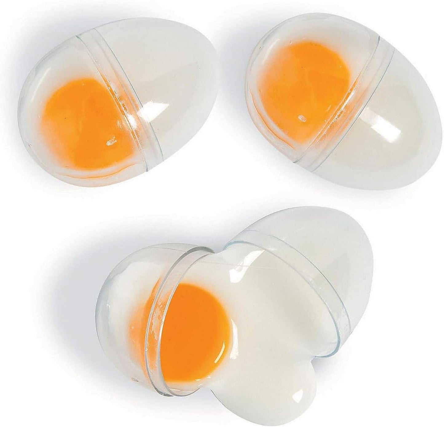 Fun Express Slime Easter Eggs Twelve Pack front view showing clear capsules with realistic egg yolk slime