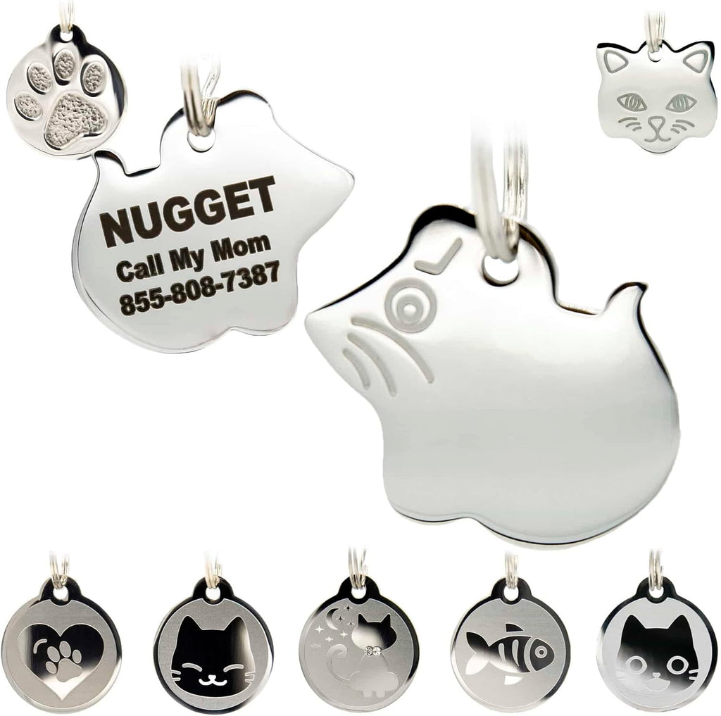 Stainless Steel Cat ID Tags - Engraved Personalized Cat Tags Includes up to 4 Lines of Text with Kitty Shape - Image 9