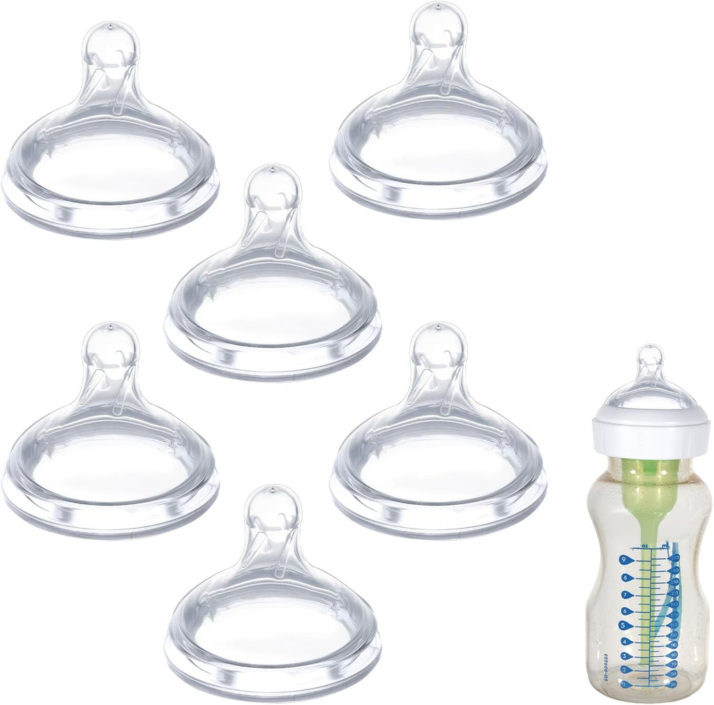 Dr. Brown's compatible wide neck replacement nipples pack of six front view showcasing the soft breast-like silicone design.