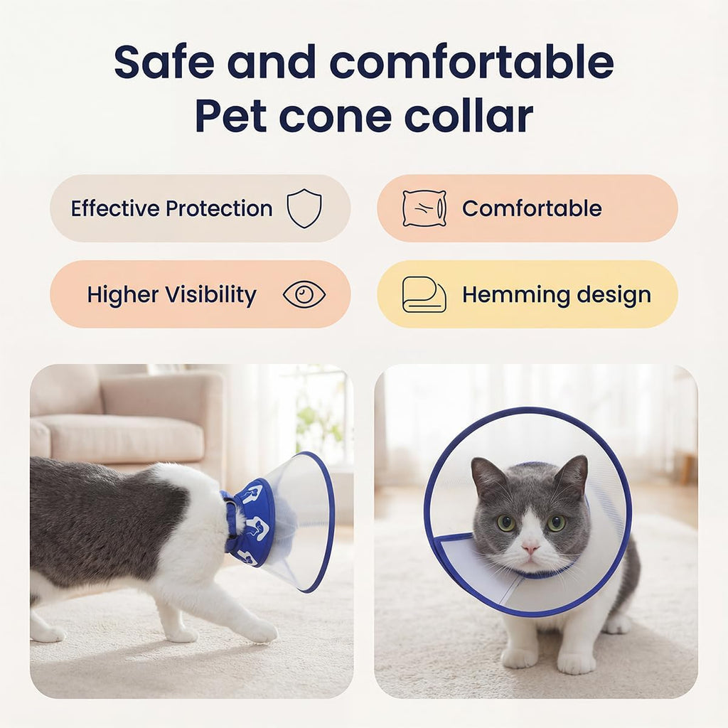 Premium clear plastic pet e-collar displaying the escape-proof double protection straps