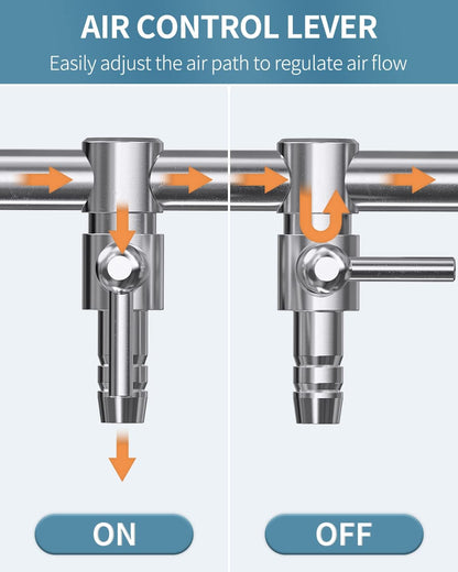 Pawfly multi port aquarium distributor showing individual lever adjustments for air stones