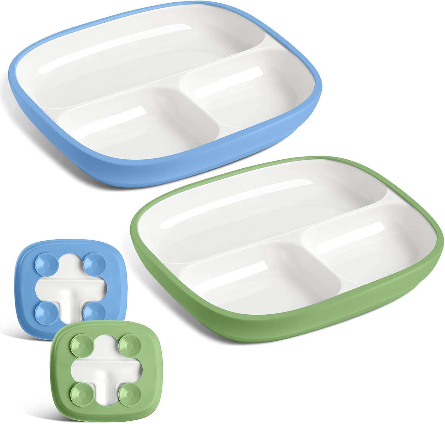 Domensi kids porcelain divided plates with silicone suction sleeves front view
