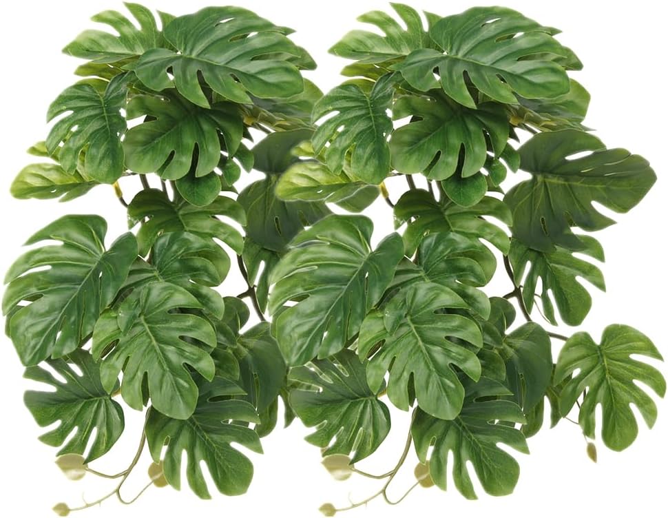 Woledoe 2 Pack Reptile Fake Plants Monstera front view