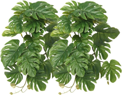Woledoe 2 Pack Reptile Fake Plants Monstera front view