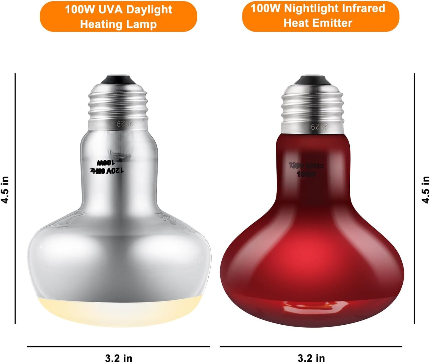 DXOPHIEX 100W UVA reptile daylight bulb closeup showing E26 Edison screw base.