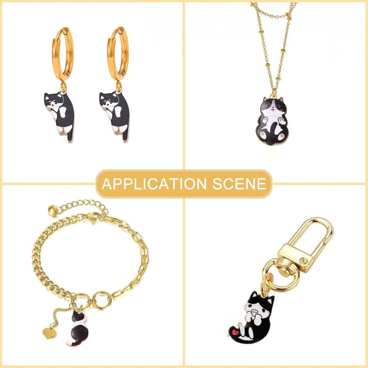 Close up of black cat charms for DIY necklace