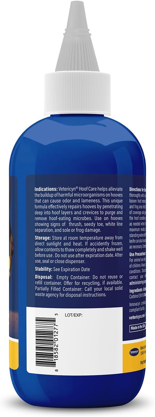 Vetericyn horse hoof care spray 8 ounces bottle showing blue marker formula.