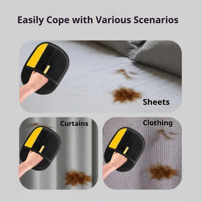 Five finger electrostatic pet hair remover mitt removing lint from clothing