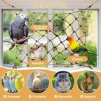 Bird interacting with a natural rope net toy