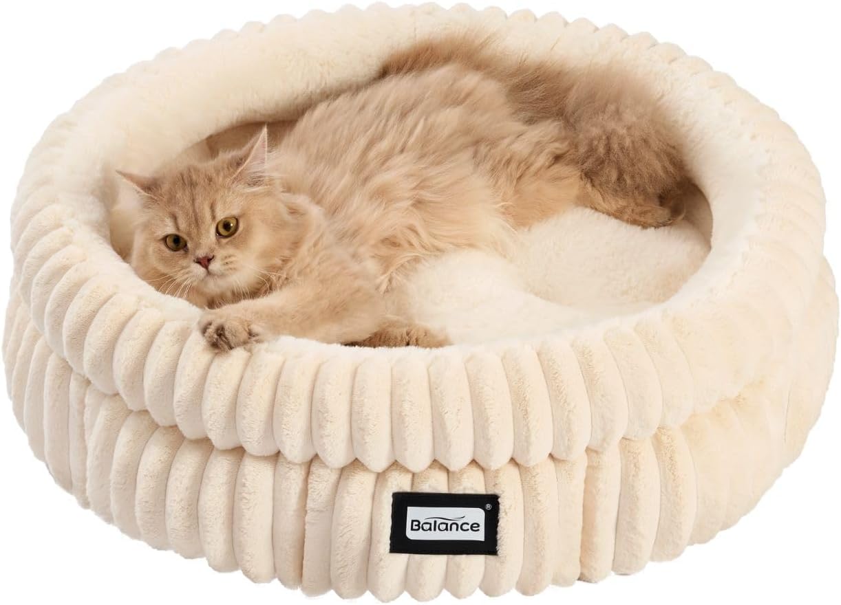 BALANCE Cat Bed Kitten Bed, Washable Round Cat Beds for Indoor Cats, Super Soft Plush Faux Fur Pet Bed for Puppy and Kitten with Anti-Slip Bottom - Image 12