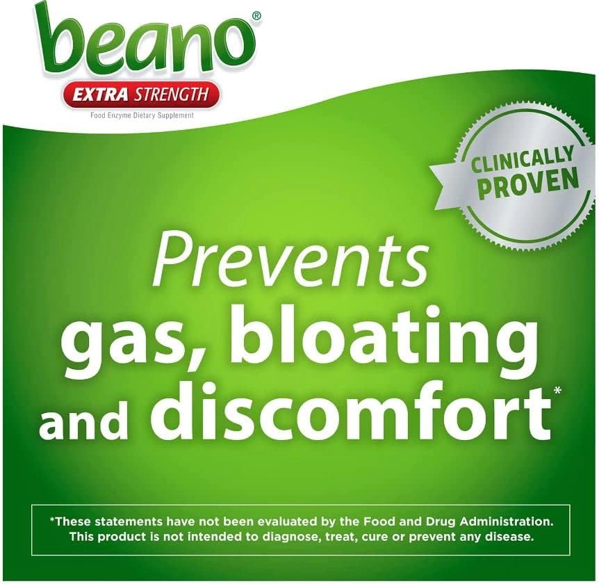 Beano digestive enzyme tablets 100 count two pack bottles showing product label details