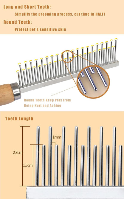 Ergonomic wooden handle pet brush for long haired dogs and cats