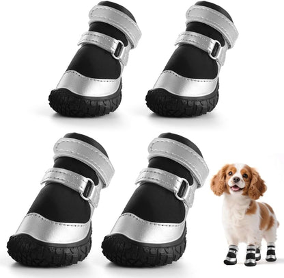 Dog walking on pavement wearing JZXOIVA protective boots
