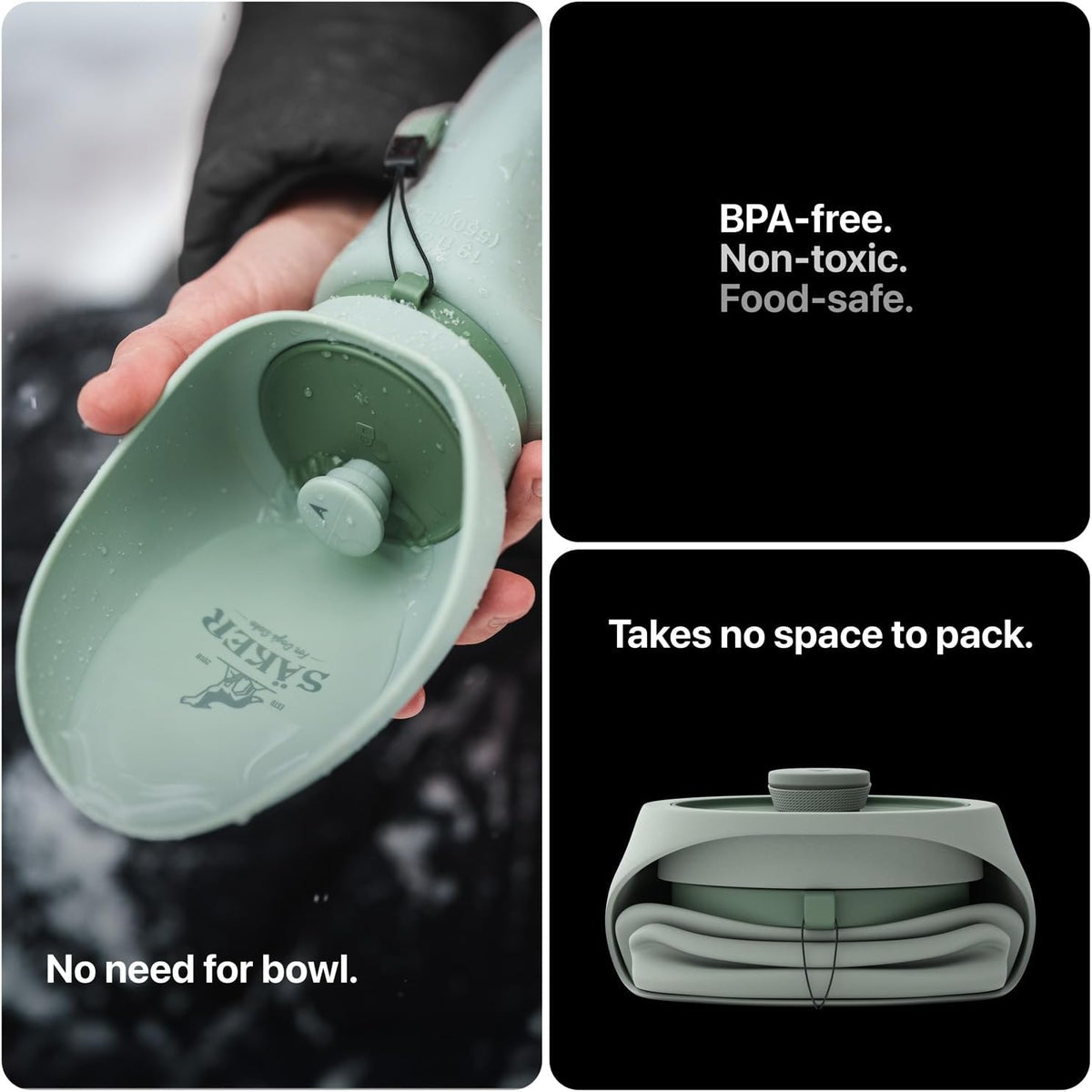 Close up of the three in one leak proof valve on the SÃ¤ker pet water bottle