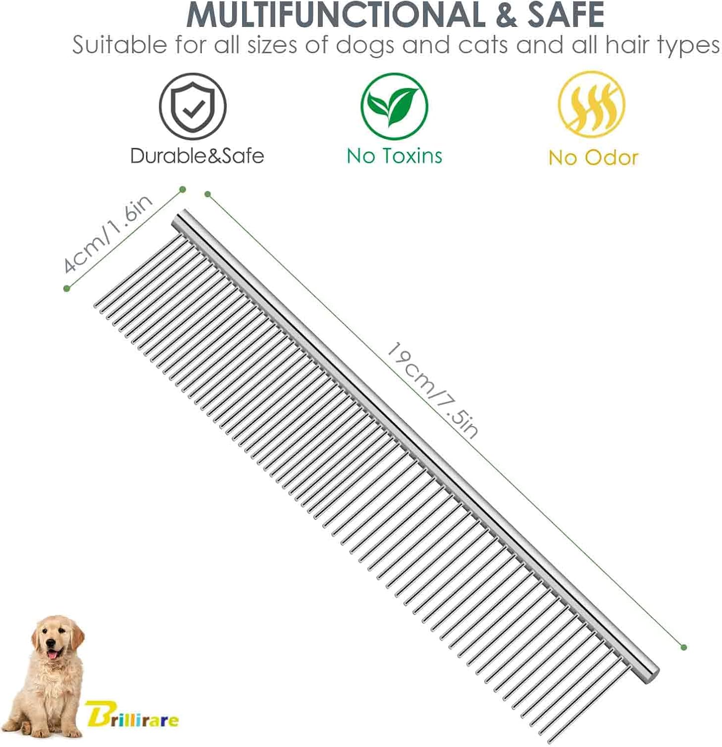 Close up of Brillirare dual density pet comb teeth