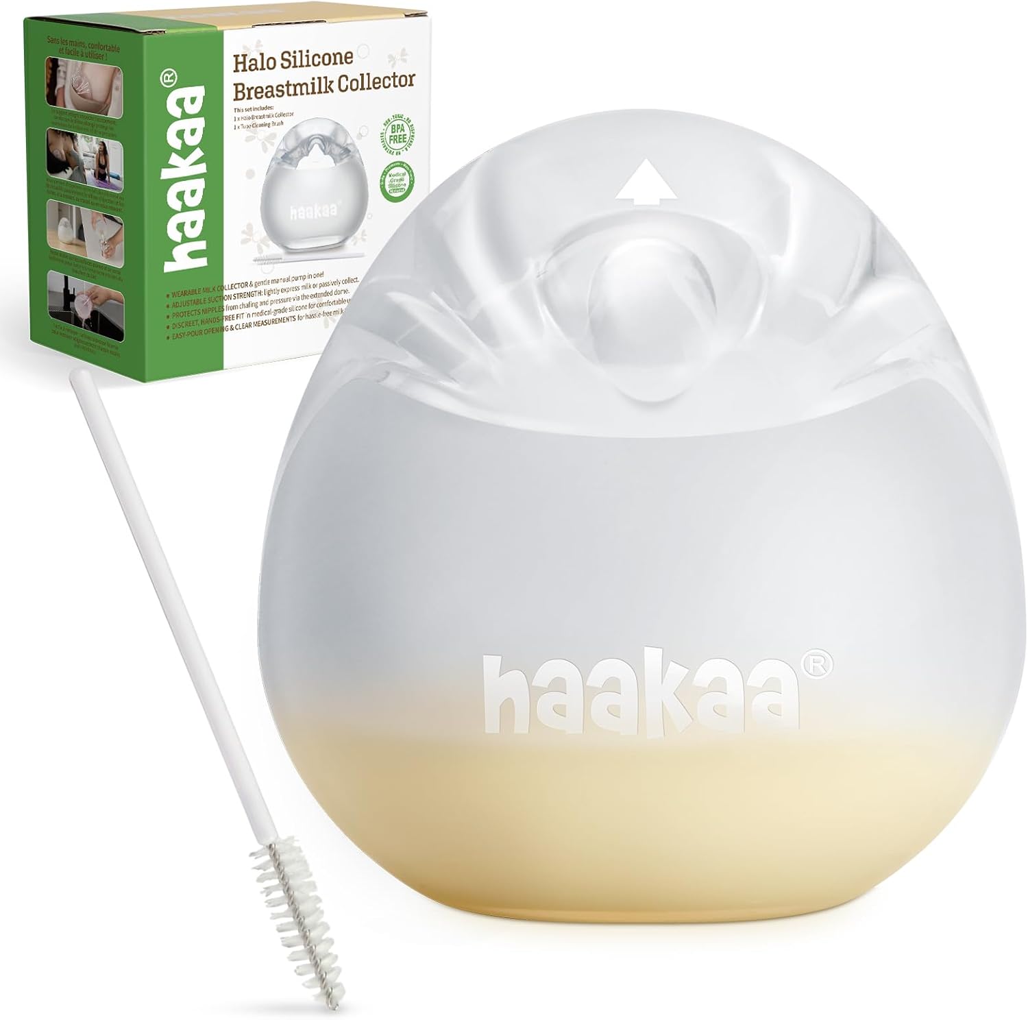 Haakaa Halo Silicone Breast Milk Collector front view of the wearable hands free shell pump