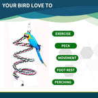 94.4inch Length Colorful Cotton Bendable Rope Perch Swing Bird Chew Toys Amazon Parrots Cage Toys with Bell Swing Climbing Standing Bungee Bird Toys for Regular to Big Size Birds - Image 4
