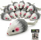 Smokey's Stash gray and white faux fur cat mice toy front view pack of twelve