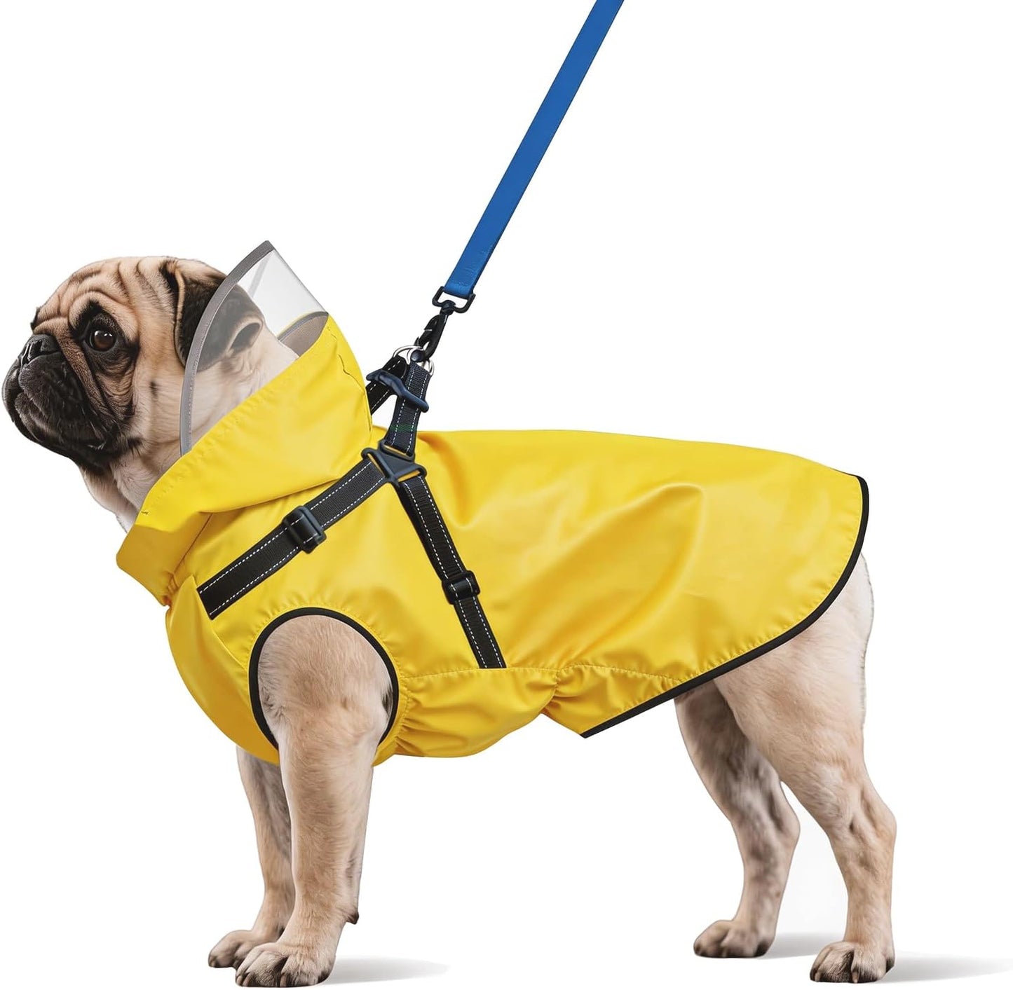 Bsemax dog raincoat front view showing the bright yellow waterproof fabric on a medium dog