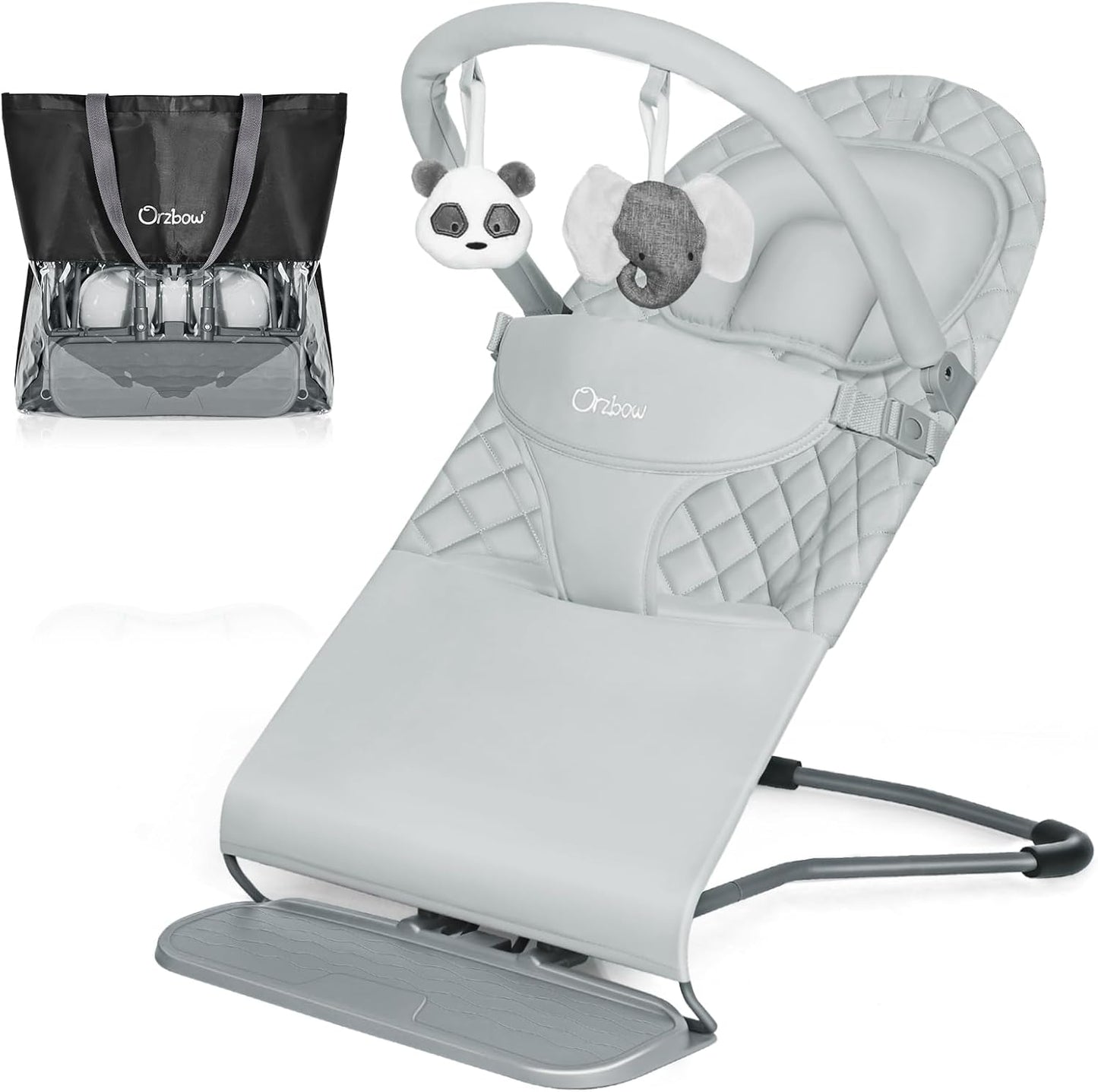 Orzbow portable baby bouncer front view in grey