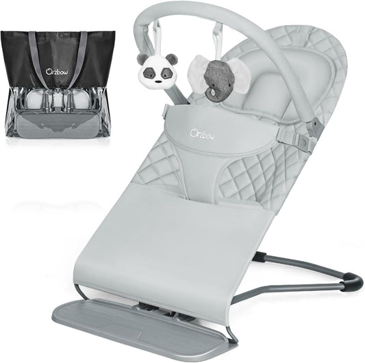 Orzbow portable baby bouncer front view in grey