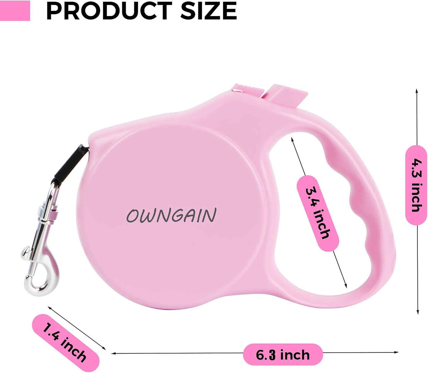 Owngain extendable pet lead featuring the one button brake and lock system.
