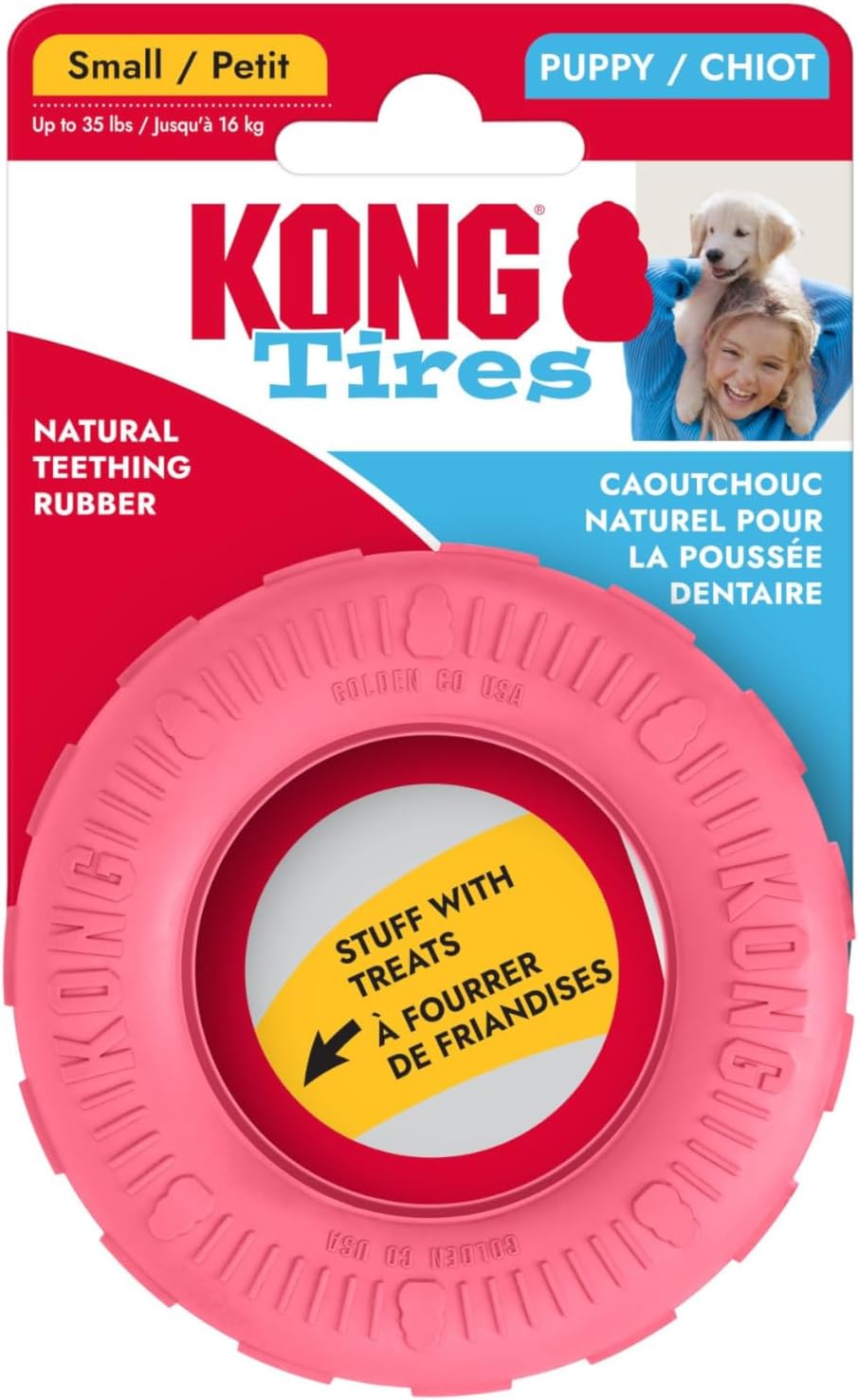 KONG Puppy Tires - Dog Chew Toy for Puppies - Stuffable Dog Toy for Treats & Snacks - Natural Rubber Chew Toy for Teething Puppy - for Small Puppies - Randomly Provided Color - Image 12