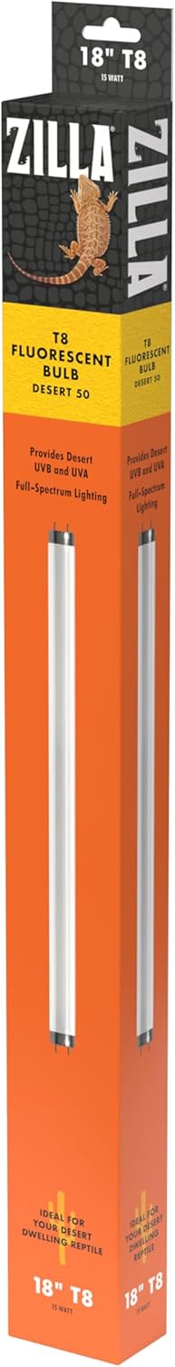 Zilla Desert T8 UVB Fluorescent Bulb front view showing packaging details.
