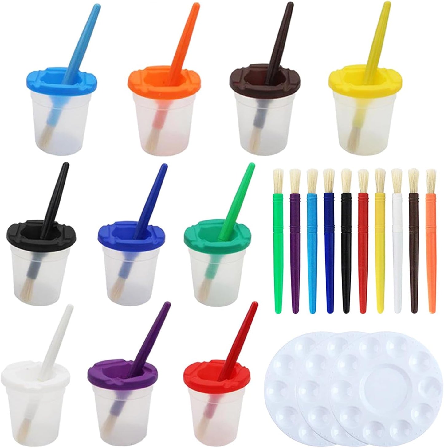 Kifmurase no spill paint cups with lids and brushes set front view featuring colorful airtight containers for kids art projects