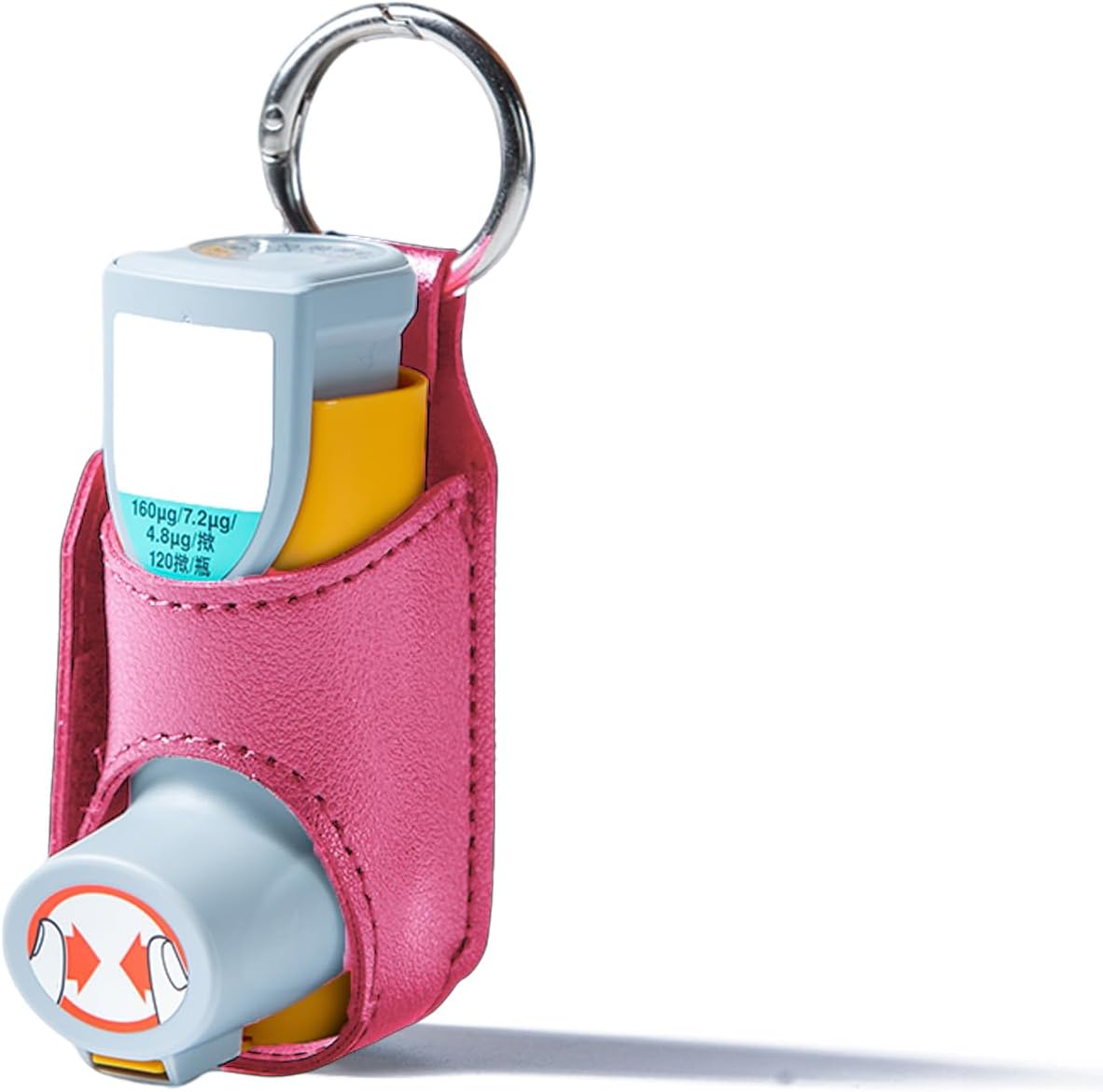 Mazentrix asthma inhaler holder rose pink PU leather case front view protective travel pouch