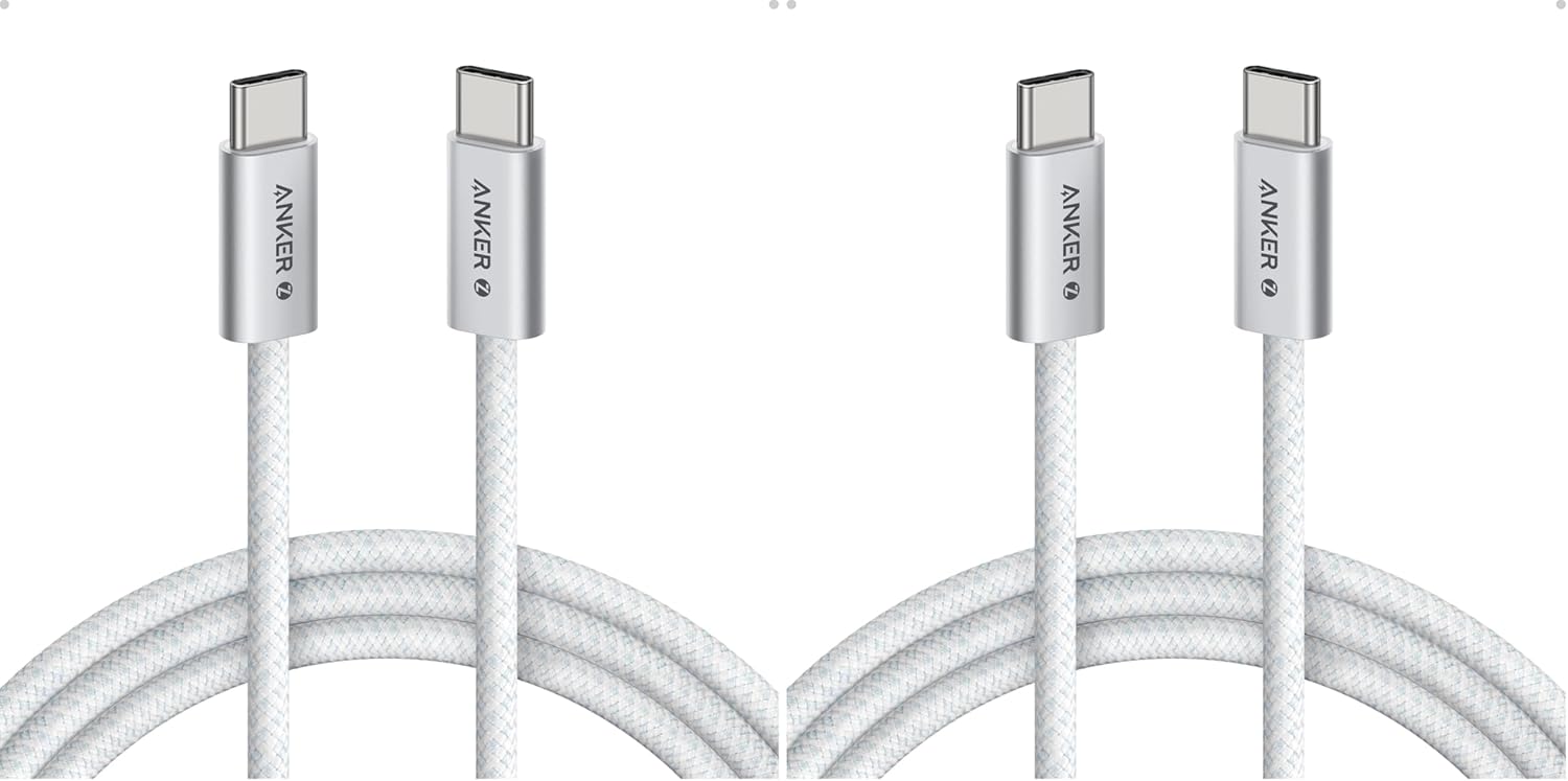 Anker 6 feet long Type C to Type C cable fully uncoiled to display its length.