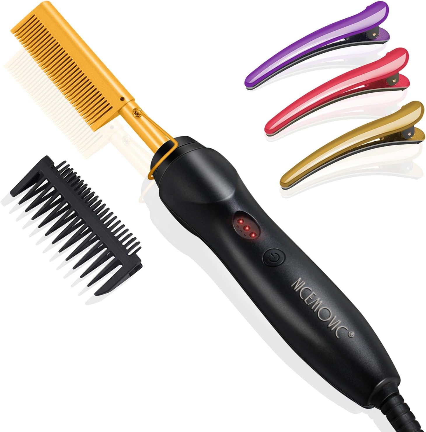 Nicemovic Ceramic Heating Hair Straightener Comb in gold front view