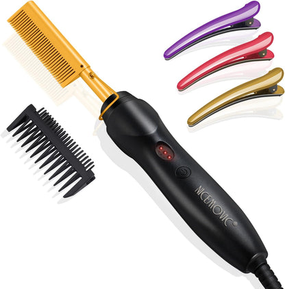 Nicemovic Ceramic Heating Hair Straightener Comb in gold front view