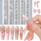 WENEWFINE bowknot silicone nail molds front view displaying multiple 3D ribbon bow cavities