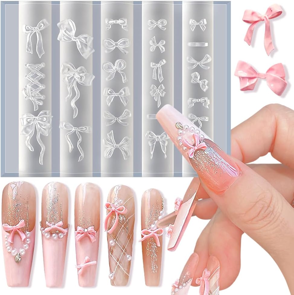 WENEWFINE bowknot silicone nail molds front view displaying multiple 3D ribbon bow cavities