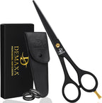 Arainchy Demaxa professional hair scissors front view showcasing matte black blades and finger rings.