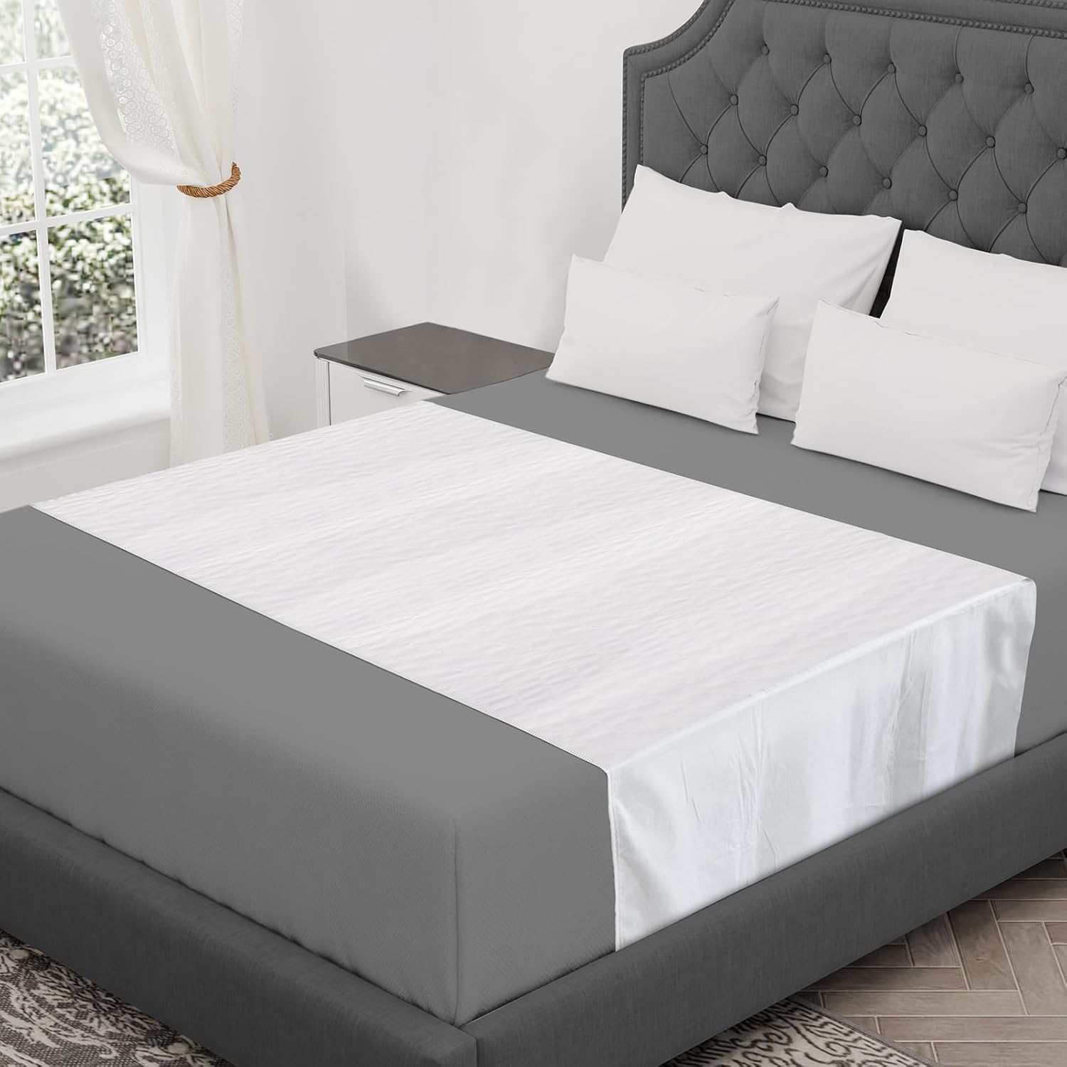 CoolShields waterproof bed pads front view on queen mattress