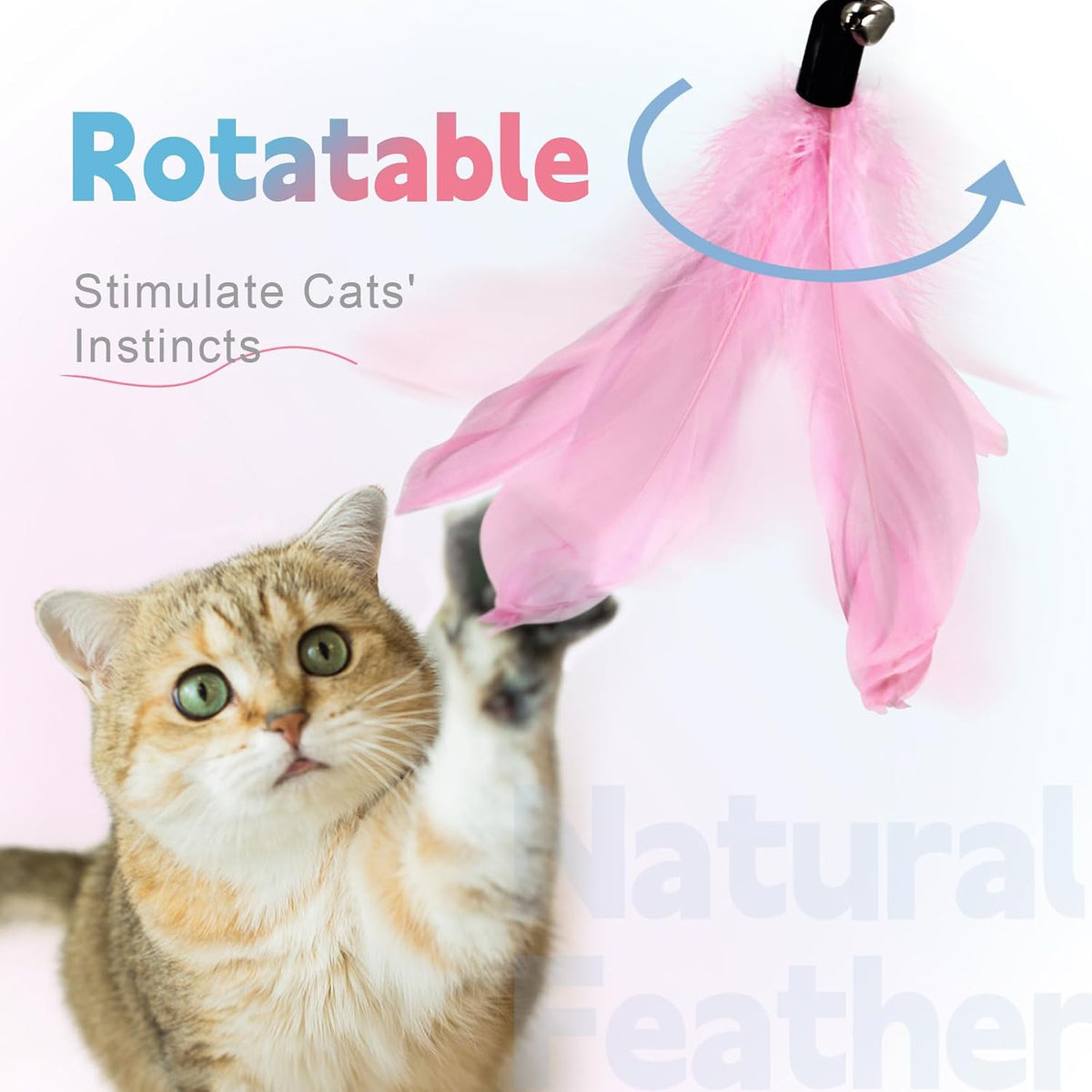 SONGWAY interactive cat feather toys demonstrating the six unique pink interchangeable refills.