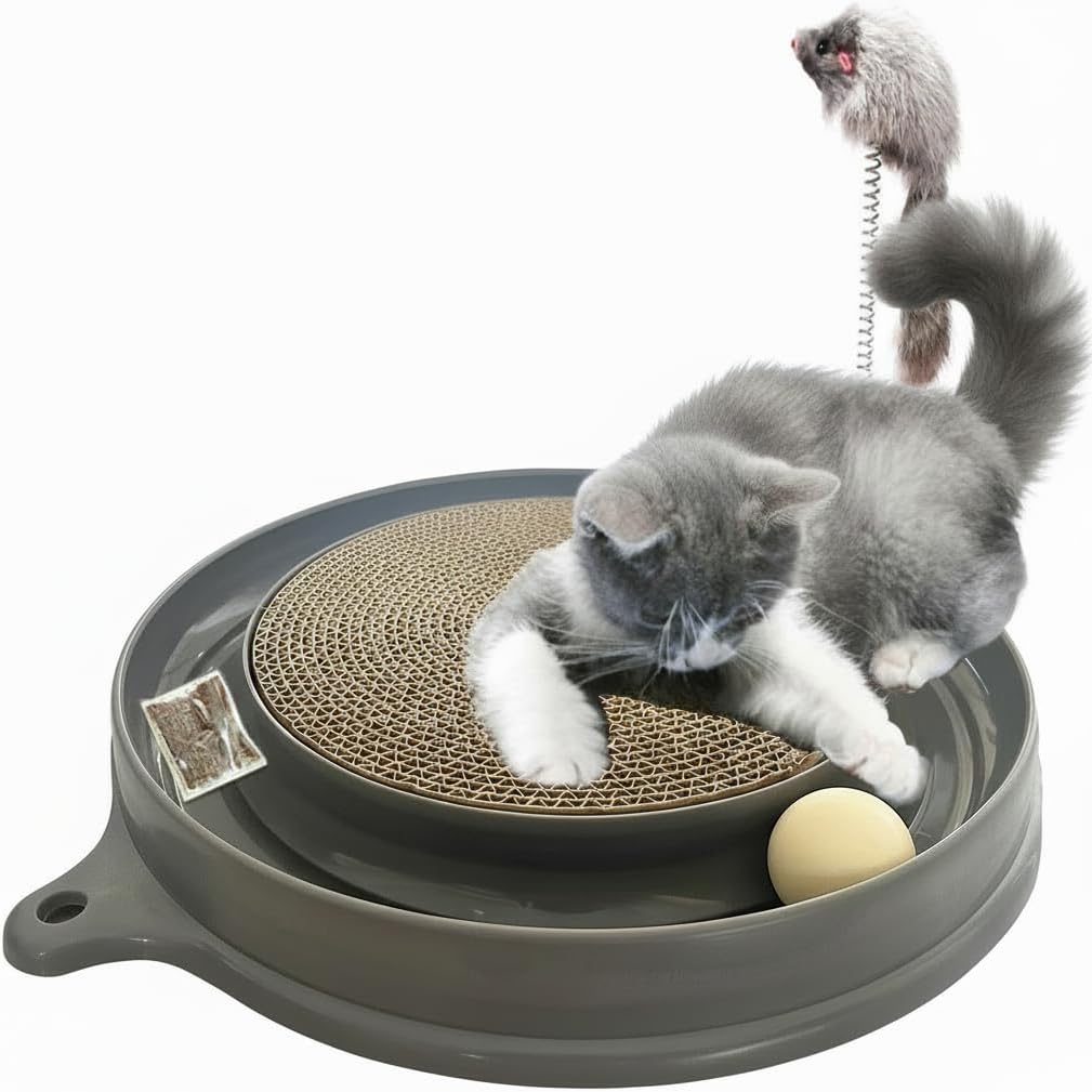 AUOON Cat Scratcher Toy with Ball Track front view interactive cat toy for indoor cats.