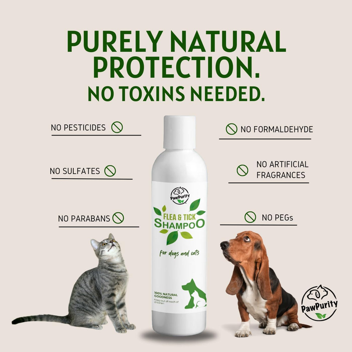 PawPurity herbal citrus scent anti-tick duo highlighting natural ingredients list.
